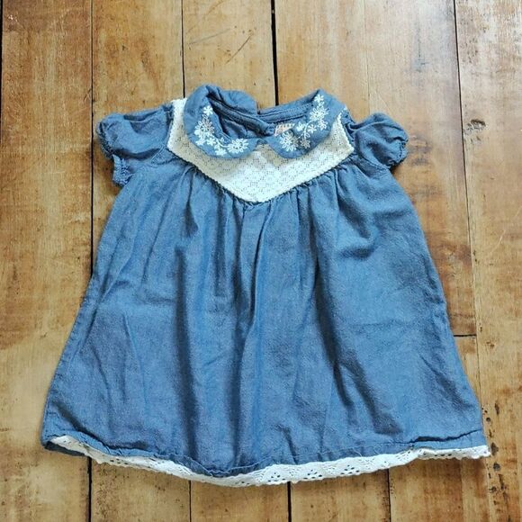Gillians Closet dress 3 to 6 months cotton chambray embroidered spring summer - Picture 1 of 8
